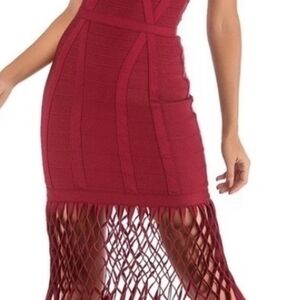 Bebe Burgundy Midi Dress with Fringe